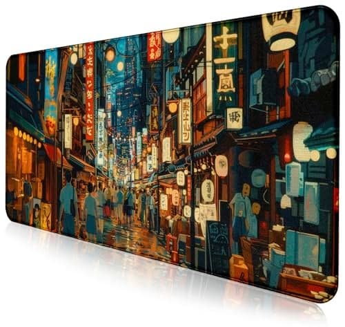 Cute Japanese Street Desk Mat Anime Tokyo Street Night Scene Large Mouse Mat XXL Computer Desk Mat 354 x 157 x 012 Inches