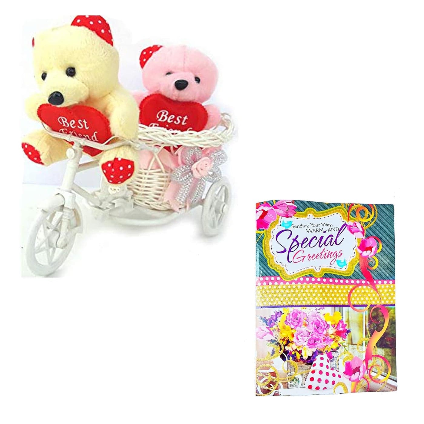 Forty Wings Valentines Day Special 2 Teddy Bear Cycle with Musicial Greeting Card Gift for Girlfriend BoyfriendHusband Wife Valentines Rose Day Gift