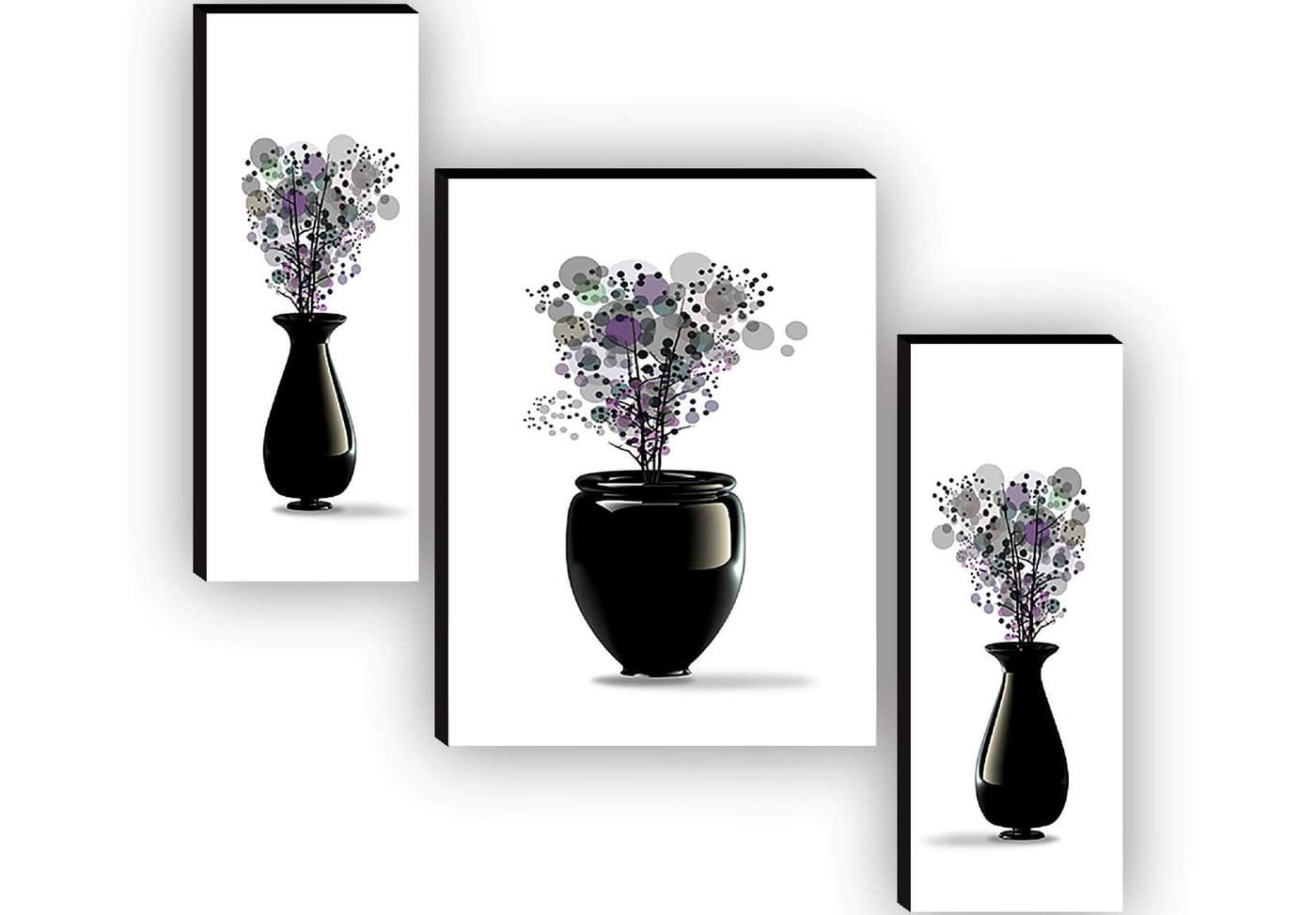 SAF paintings Set of 3 Flower Pot UV Textured Paintings for living room with frame Painting 12 Inch X 18 Inch SAF-JM7494