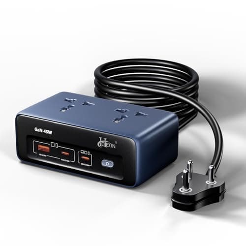 Hoteon Extension Board with Surge Protection, 45W USB-C PD Fast Charging (GaN), 10A/2500W Spike Guard, 2 Universal Sockets, 2 Type-C + 1 USB-A, 2m Extension Cord with Indian 3-Pin Plug for Home/Office