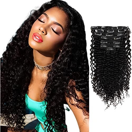 ABH AMAZINGBEAUTY HAIR Jerry Curly Clip in Hair Extensions Real Human Hair 3B 3C Double Wefts Curly Clip ins for African Americans 120g 7 Pieces 17 Clips 120 Grams Natural Black 18 Inch