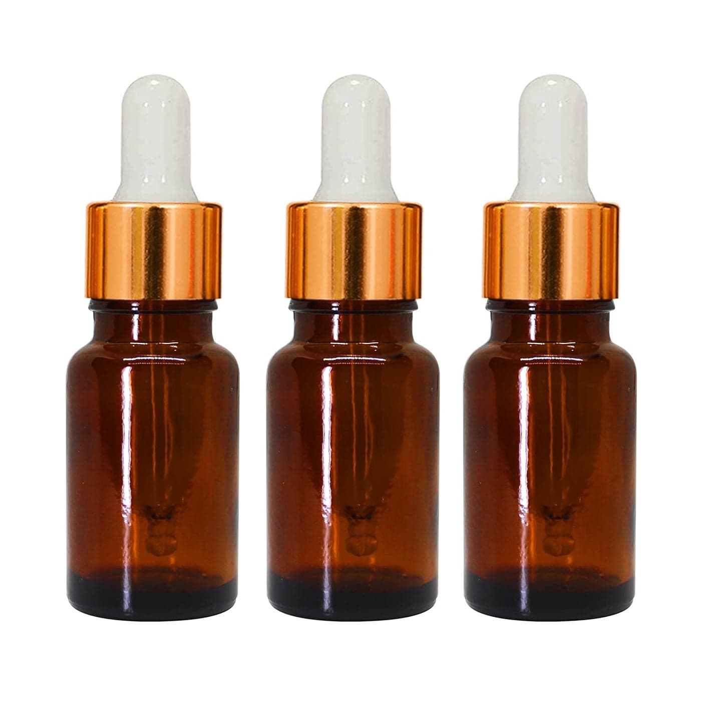 nsb herbals 10 ML Amber Round Empty Glass Bottle Glass Dropper Gold Ring Silcon White Teat Refillable Leak Proof For Essential Oils DIY Perfumes Pack of 24