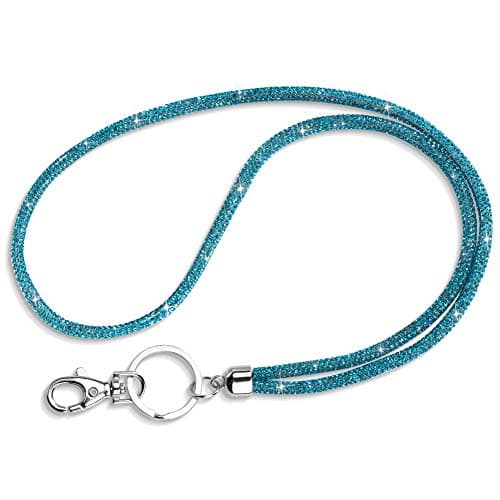 Artscope ID Card Holder Lanyard, 34.8'' All Around Bling Crystal Neck Strap Lanyard Women's Chain ID Badge Holder Necklace (Blue)