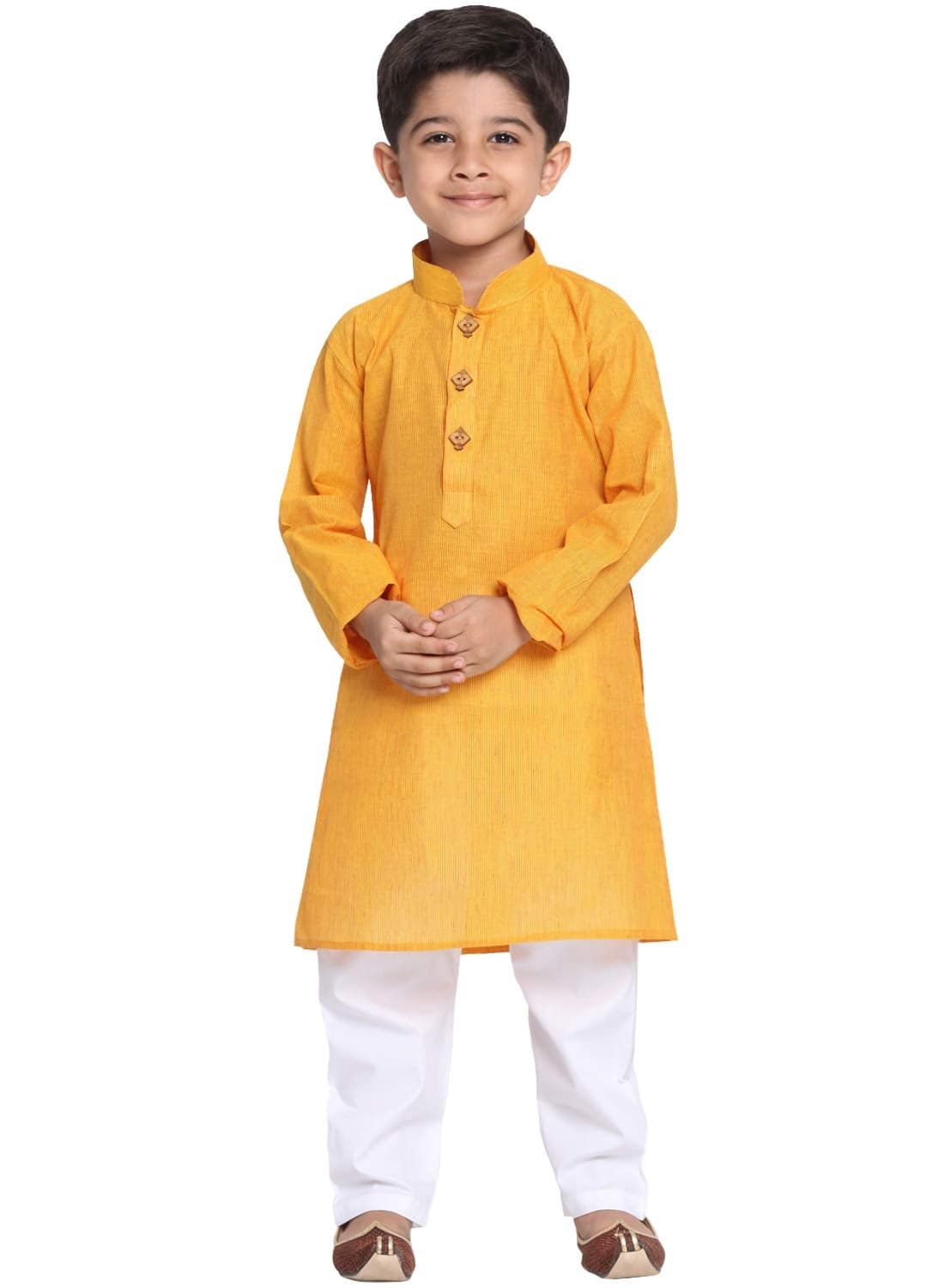JBN Creation Boys Pure Cotton Yellow and White Kurta Pyjama Set - Ethnic Elegance for Festivals | Comfortable Traditional Pure south handloom cotton kurta pyjama for Kids_JBNBK070MDnPWH_20