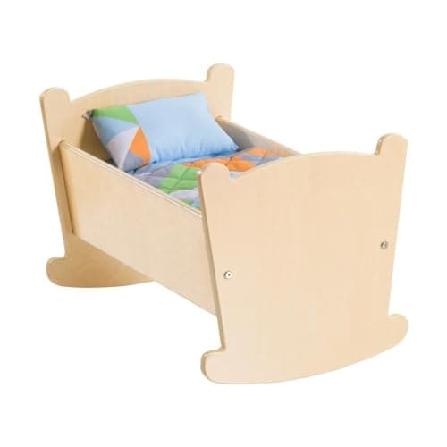 Kaplan Early Learning Wooden Doll Cradle with Pillow and Blanket for Role Playing Bedding Styles May Vary