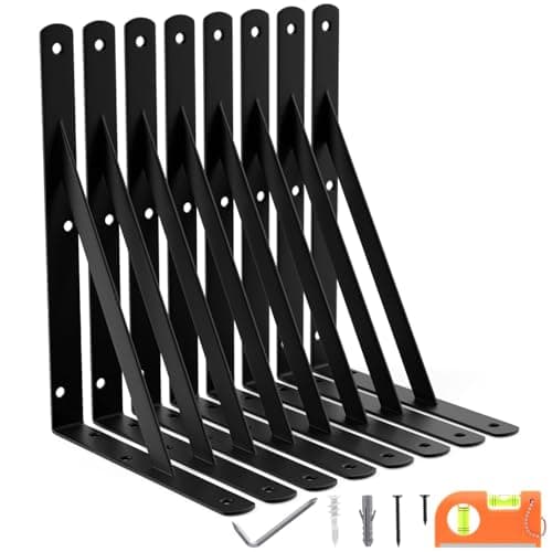 8-Pack 11 Inch Heavy Duty Shelf Brackets, Large Floating Wall Bracket for Garage Storage Shelves, Black Powder-Coated Finish, Load Capacity 800lbs