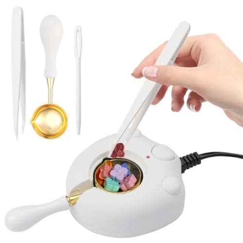 Electric Wax Seal Warmer Kit With Spoon and Tweezers - Great Tool for DIY Seals, Stamp and Melting Sticks, Sealing Beads (White)