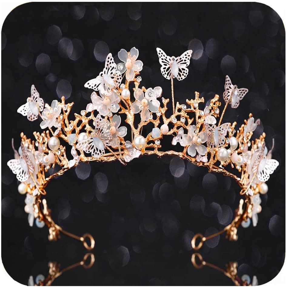 Kilshye Queen Crown Gold Tiaras and Crowns Butterfly Rhinestone Tiara Vintage Bridal Wedding Crown Pageant Costume Prom Headpiece for Women and Girls