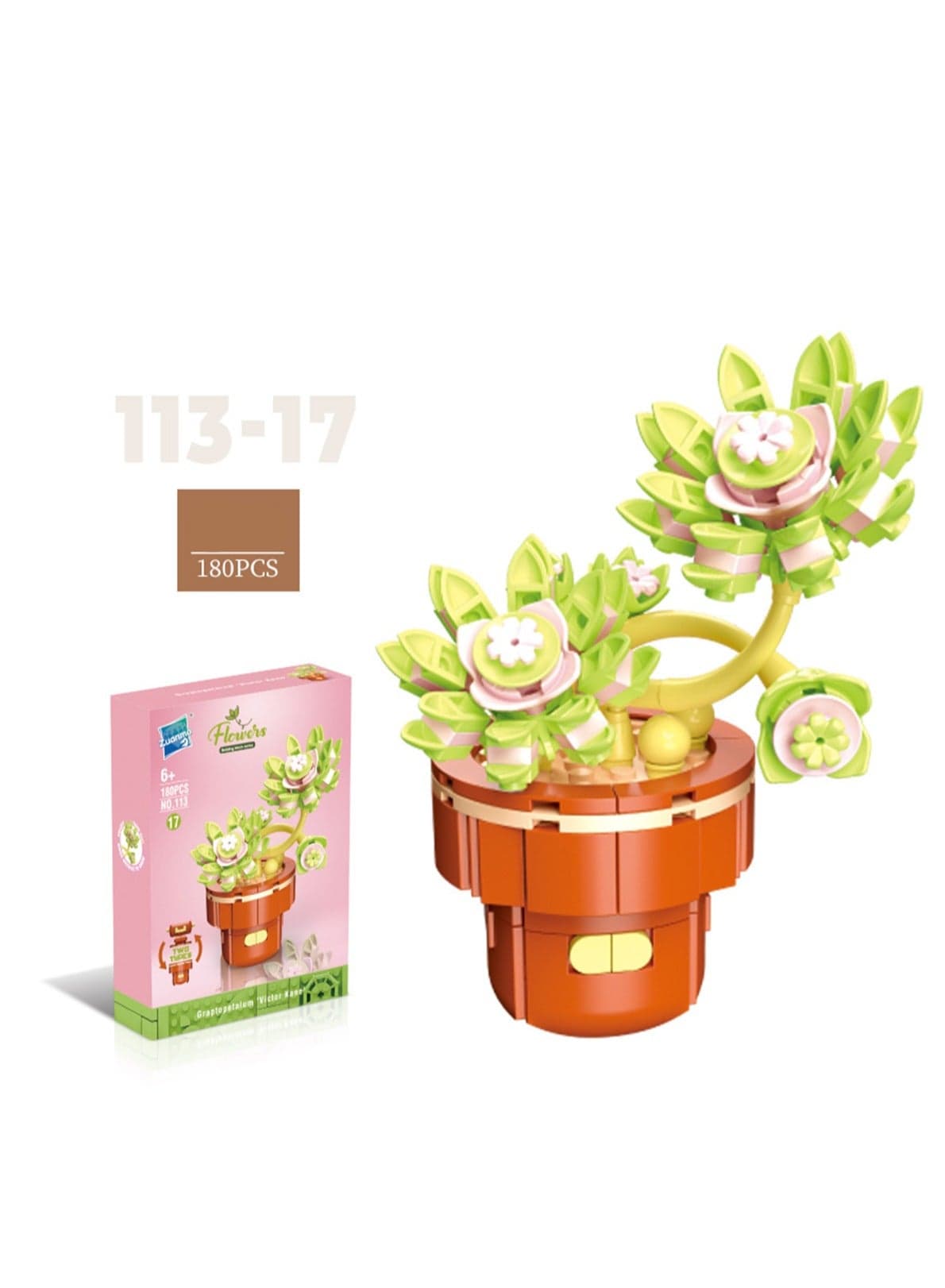 DIY Mini Flower Pot Plant Building Block Toys, Colorful and Cute Small Bonsai Plant Basket, Creative Plant Series Home Office Decoration Desktop Accessories Birthday Gift (Light snow 180pcs)