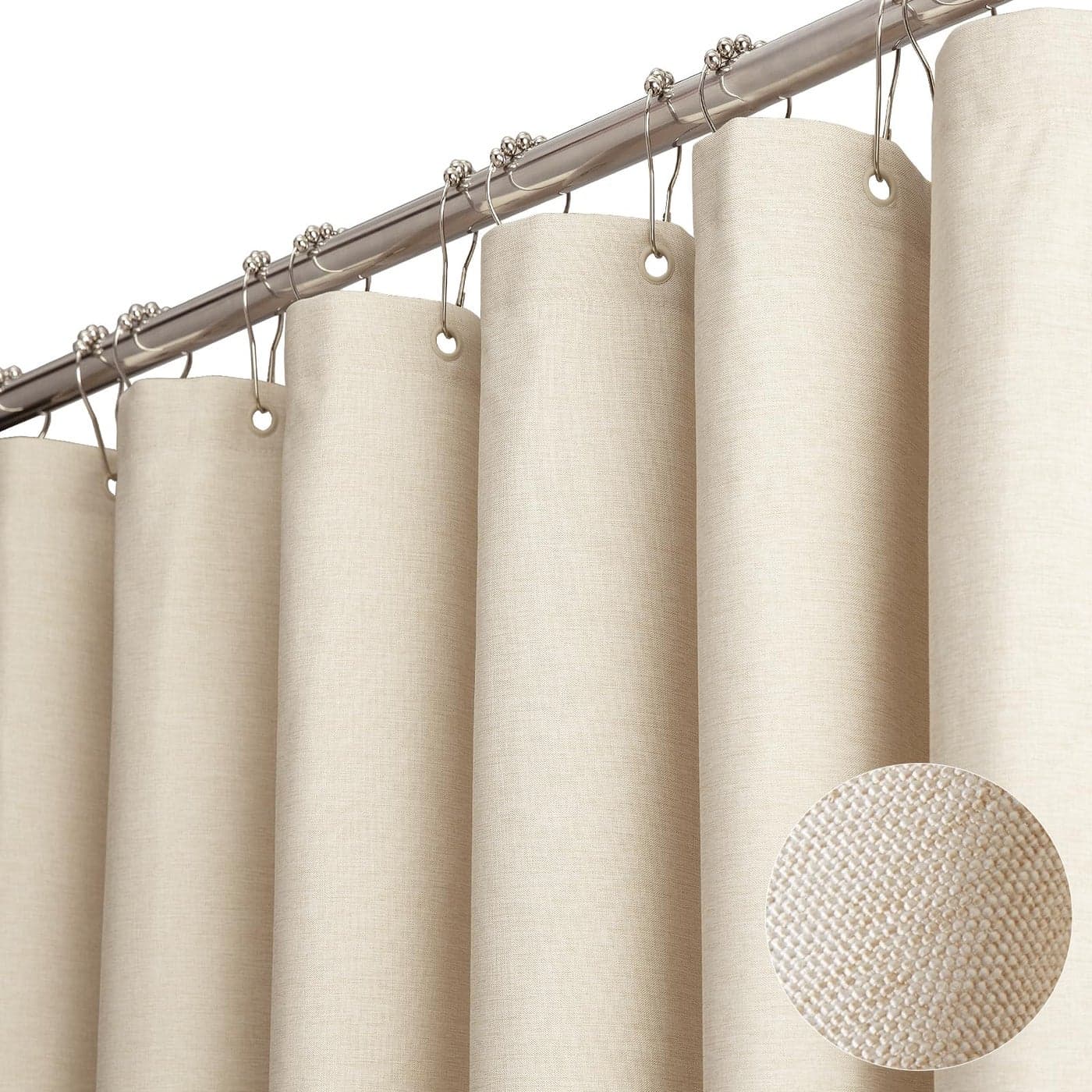 BTTN 108 Extra Wide Shower Curtain 108x72 Linen Textured Heavy Duty Fabric Shower Curtain Set with 18 Plastic Hooks Large Neutral Cloth Shower Curtains for Bathroom and Clawfoot Tub CreamBeige