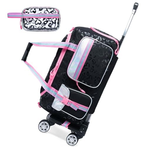 Kids Rolling Duffle Bag with Wheels for Girls Overnight Bag with Makeup Bag Dance Bag for Girls Travel Bag with Travel Toiletry Bag Girls Luggage Bag for Travel