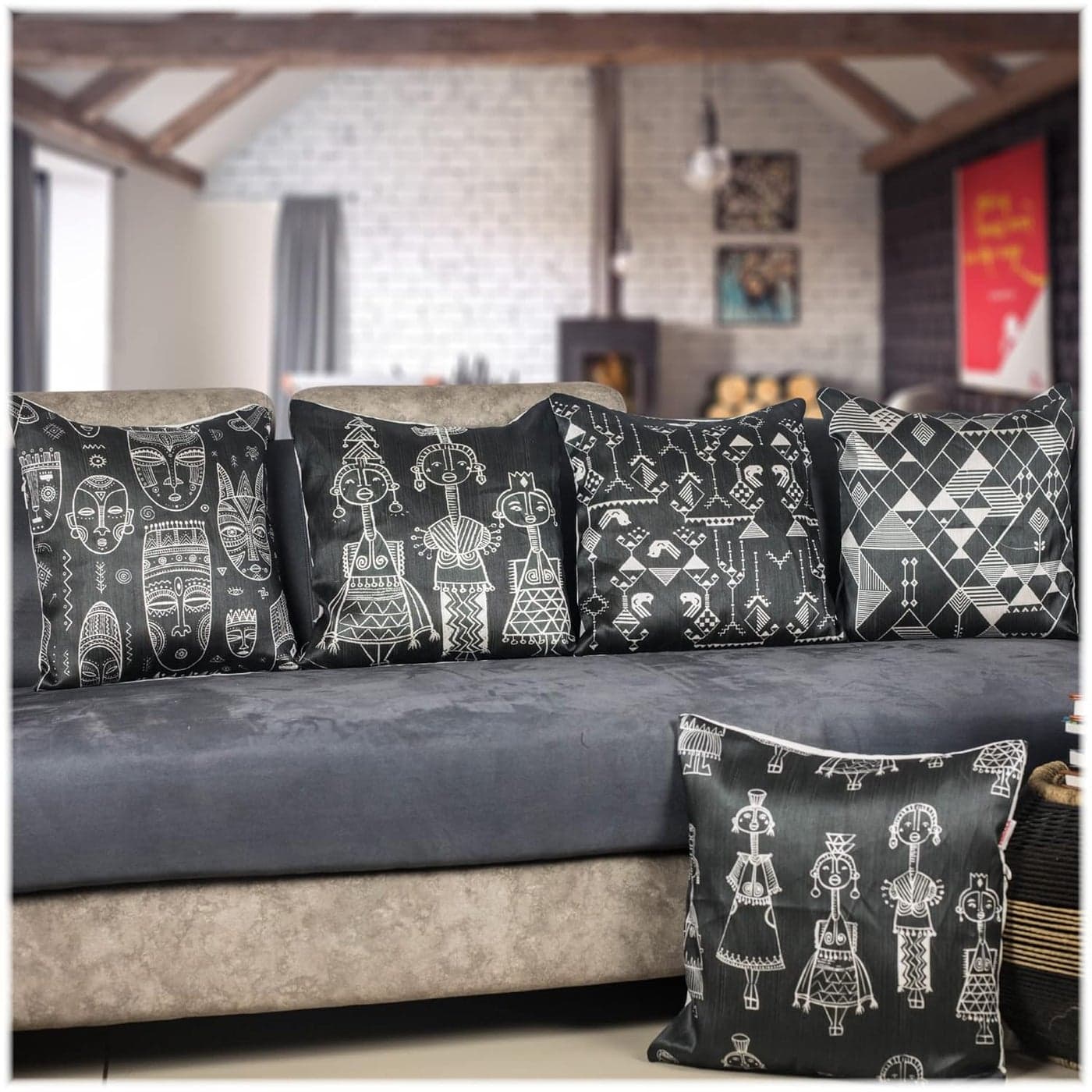 Lazy Lads Tribal Satin 250TC Cushion Pillow Covers Multicolor Set of 5 12X12 Inches Tribal