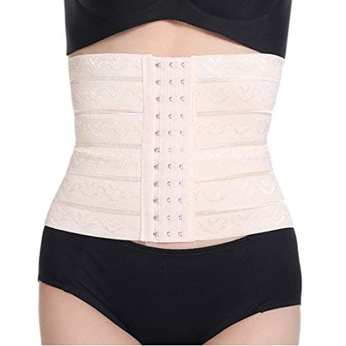 HIRRNIK Air Breath Tummy Grip Belt Waist Trainer Trimmer and Slimming Corset 3 Hooks Girdle with Wire Support Beige