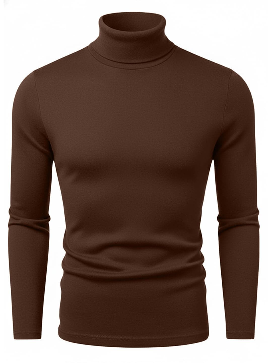 LEOTUDE Men's Full Sleeve Regular Fit Cottonblend High Neck Brown T-Shirt for Men's (64_Blak_P_Brown_L)