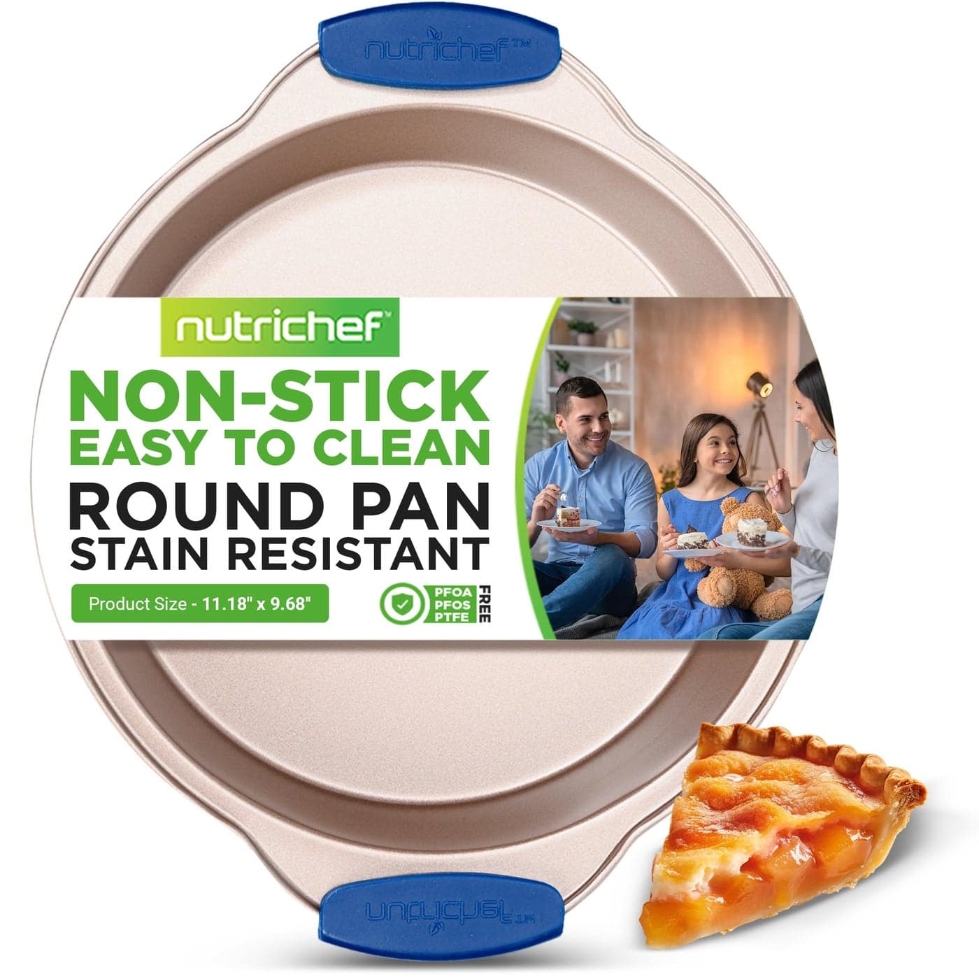 NutriChef Non Stick Round Cake Pan Kitchen Essential Metal Bakeware with Silicone Handles Durable EasytoClean Dishwasher Safe 968 Inch Stain Resistant Baking Pan With Silicone Coating