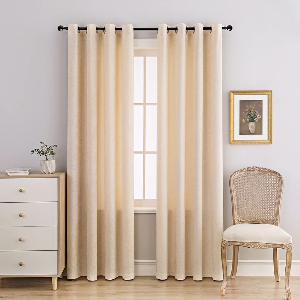 ELKCA Beige DoubleSided Chenille Curtains for Living Room Modern Window Treatment for Bedroom CurtainGrommet Top2 Panels Beige 52 W x 84 L