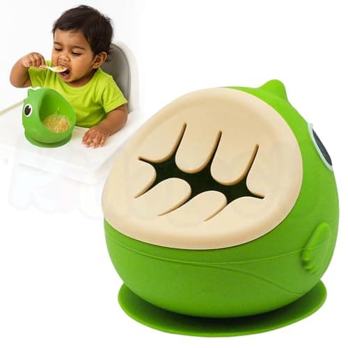 Kidology Silicone Suction Baby Feeding Bowl with Detachable Snack Lid & Spoon for Toddlers – Spill-Proof, BPA Free | Strong Suction Base | Travel-Friendly Self Feeding Bowl | Ideal Baby Gift (Green)