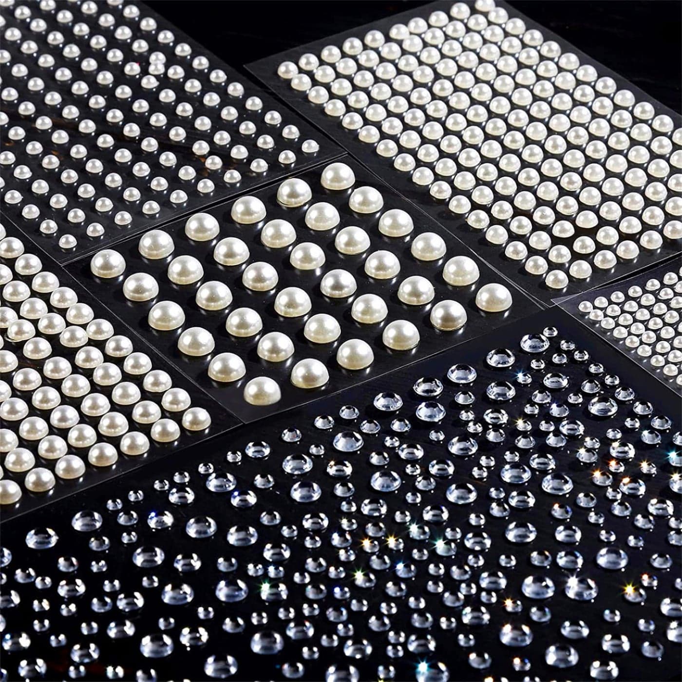 Teenitor 2582Pcs Hair Pearls Hair Gems Face Gems, Hair Pearls Stick On, Hair Face Jewels Face Hair Gems 3/4/5/6/8mm Hair Pearls Gems Stick on for Face, Hair, Crafts