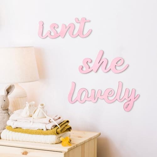 AOCEAN Wood Sign Boho Decor Isnt She Lovely Wall Art Bedroom Baby Girl Princess Room Nursery Shelf Home Decoration Pink