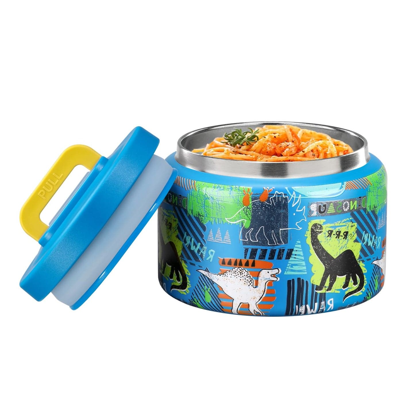 MAISON HUIS 8oz Soup Thermo Wide Mouth Vacuum Insulated Thermo Food Jar, Leak Proof Stainless Steel Food Thermo for Hot&Cold Food Kids Food Lunch Soup Container for School Travel (Blue-Dinosaur)
