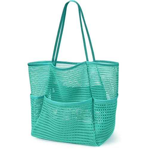 KPX Beach Bag with Mini Pocket Summer Beach Tote Bags for Women Large Foldable Mesh Swimming Pool Travel Bags SandproofTeal
