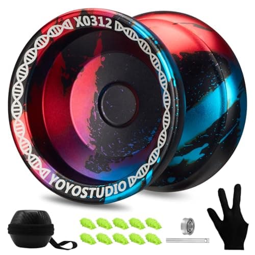 YOYOSTUDIO Unresponsive Yoyo Professional Fingerspin Yoyo for Kids Beginners Yo yo for Adults Metal Yoyos for Finger Spin Tricks Pro Trick Yoyos with 10 Strings Case Gloves Black Blue Red