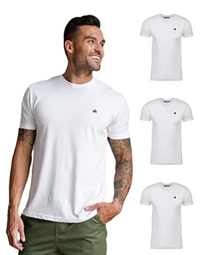 INTO THE AM Mens Fitted Crew Neck Logo Basic Tees 3Pack Modern Fit Fresh Classic Short Sleeve TShirts for Men WhiteWhiteWhite Medium