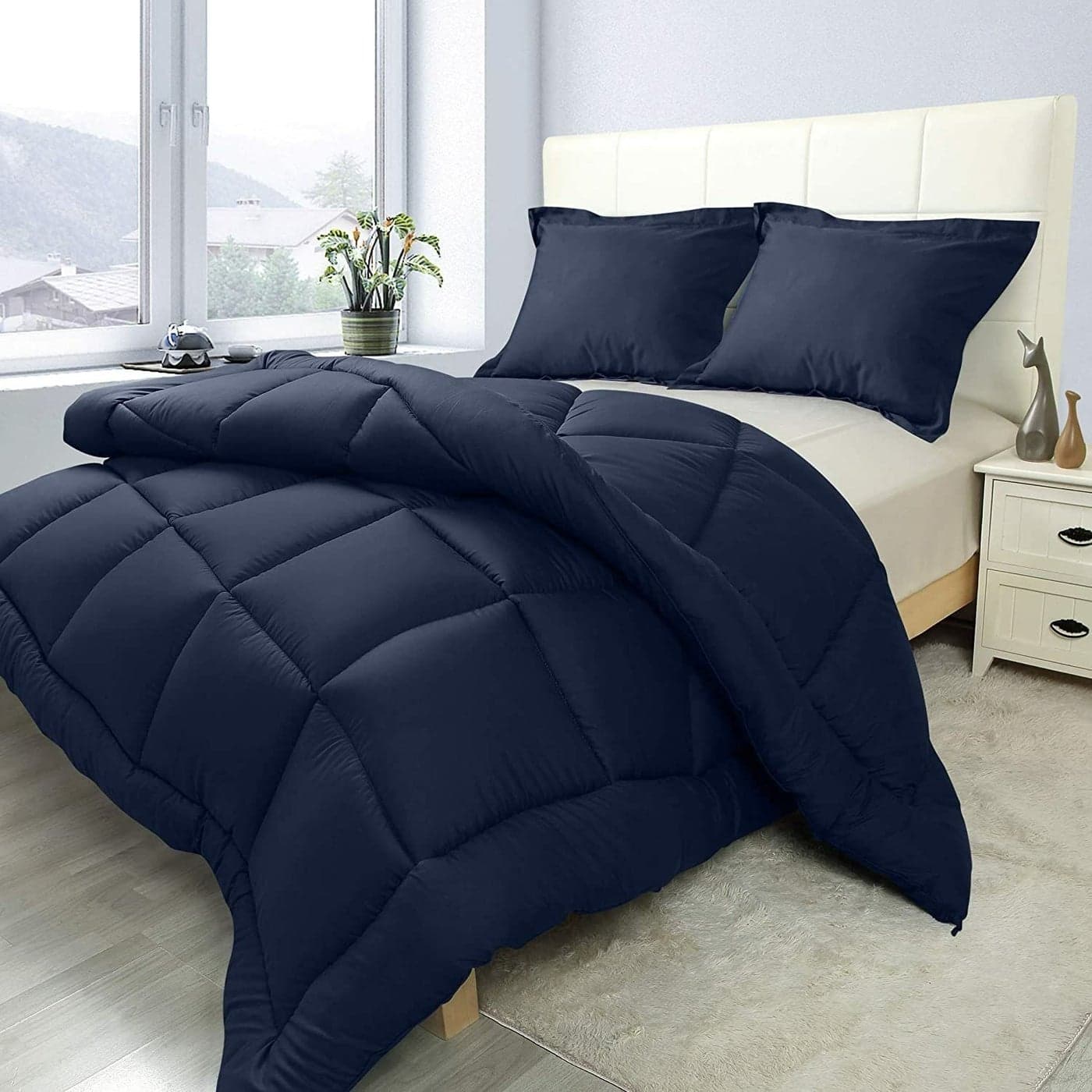 Texlux Soft Microfiber 500 GSM Heavy Winter QuiltComforterDuvetBedding SetBlanketRajaiDouble90 Inch X 100 Inch Bed Comforter Blanket with 2 Pillow Cover17 Inch X 27 Inch Dark Blue
