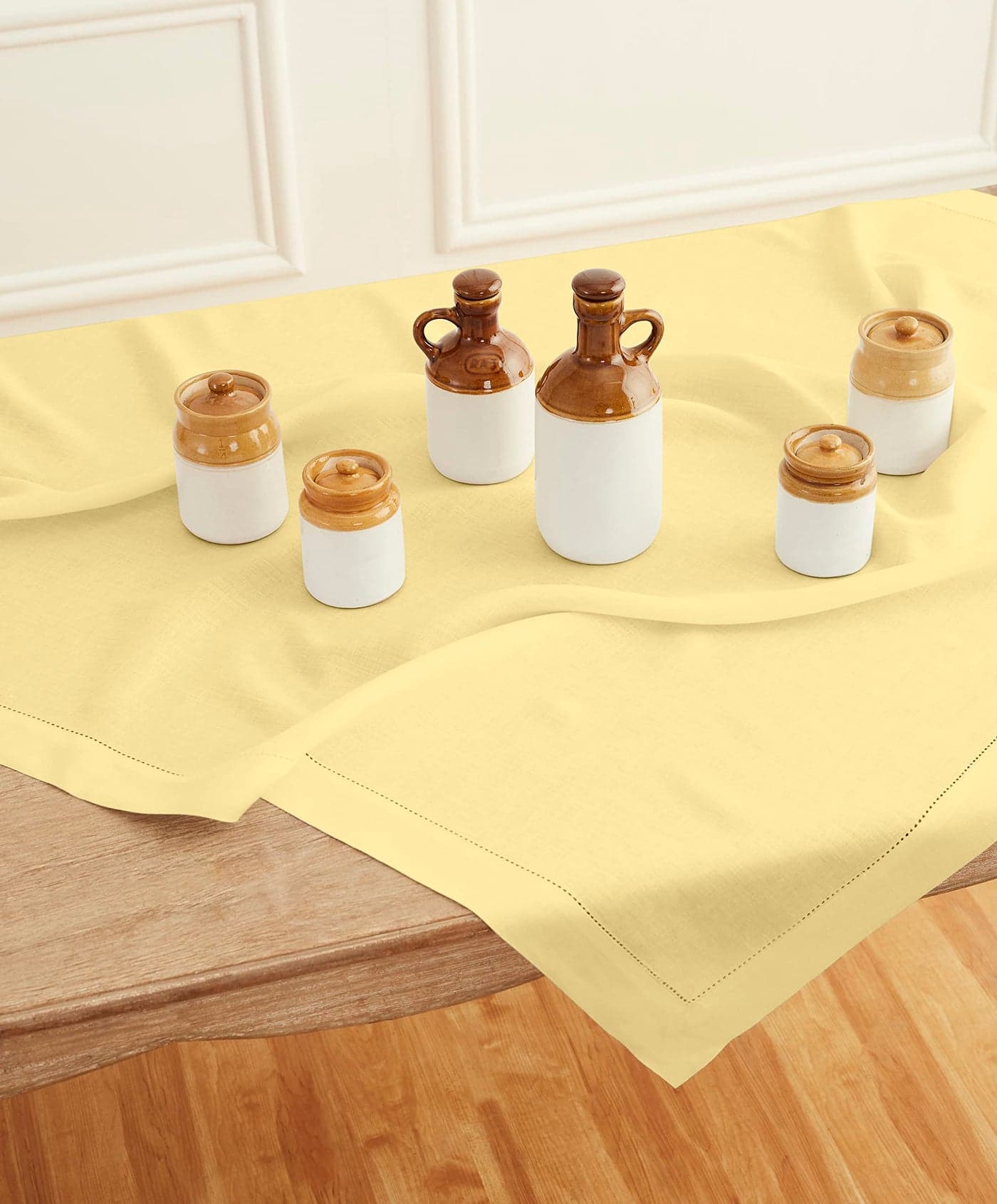 Solino Home Square Tablecloth 52 x 52 Inch 100 Pure Linen Yellow Table Throw Classic Hemstitch Machine Washable Table Cloth for Spring Summer