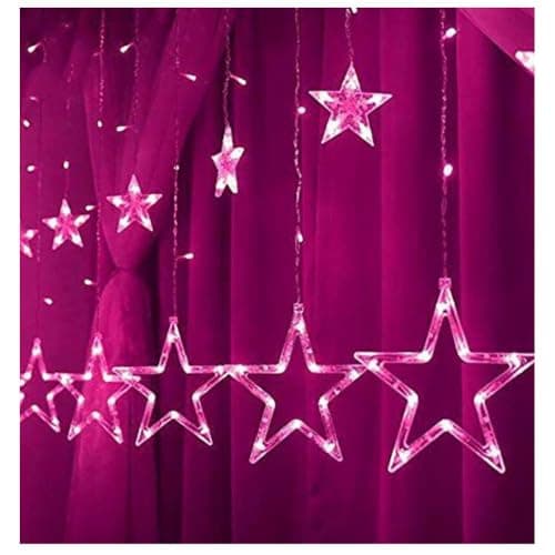 KHIZAR 6+6 Star Curtain Led Light Christmas Decoration Festival Occassional Diwali Ramadan Ganpati New Year Party Decor Led Lightings (Pink)
