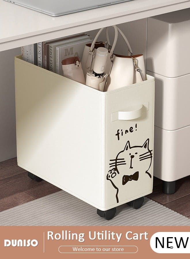 Rolling Utility Cart, Foldable Storage Organizer Carts Shelves, Multifunction Storage Trolley with Handle, Under Desk Storage Basket for Work, Under Desk Utility Cart with Lockable Wheels for Home Office School