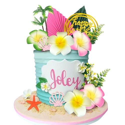 Summer Flower Cake Toppers Starfish Cake Decorations Coconut Tree Hibiscus Flower Cake Toppers for Tropical Hawaiian Beach Luau Themed Supplies