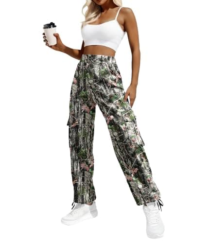 Lepunuo Women's High Waisted Cargo Travel Y2K Streetwear Baggy Stretchy Pants with 6 Pockets Drawstring Ankle Cuffs