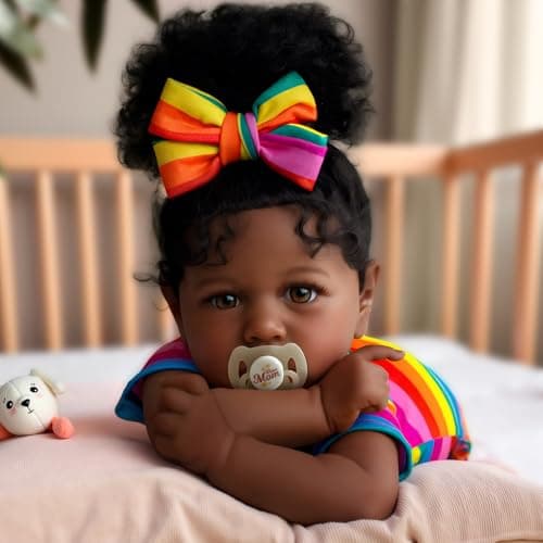 JIZHI Reborn Baby Dolls Black Lifelike Soft Body African American RealisticNewborn Girl Doll 20 Inch Best Birthday Gift Set and Toy Accessories Gift for Kids Age 3