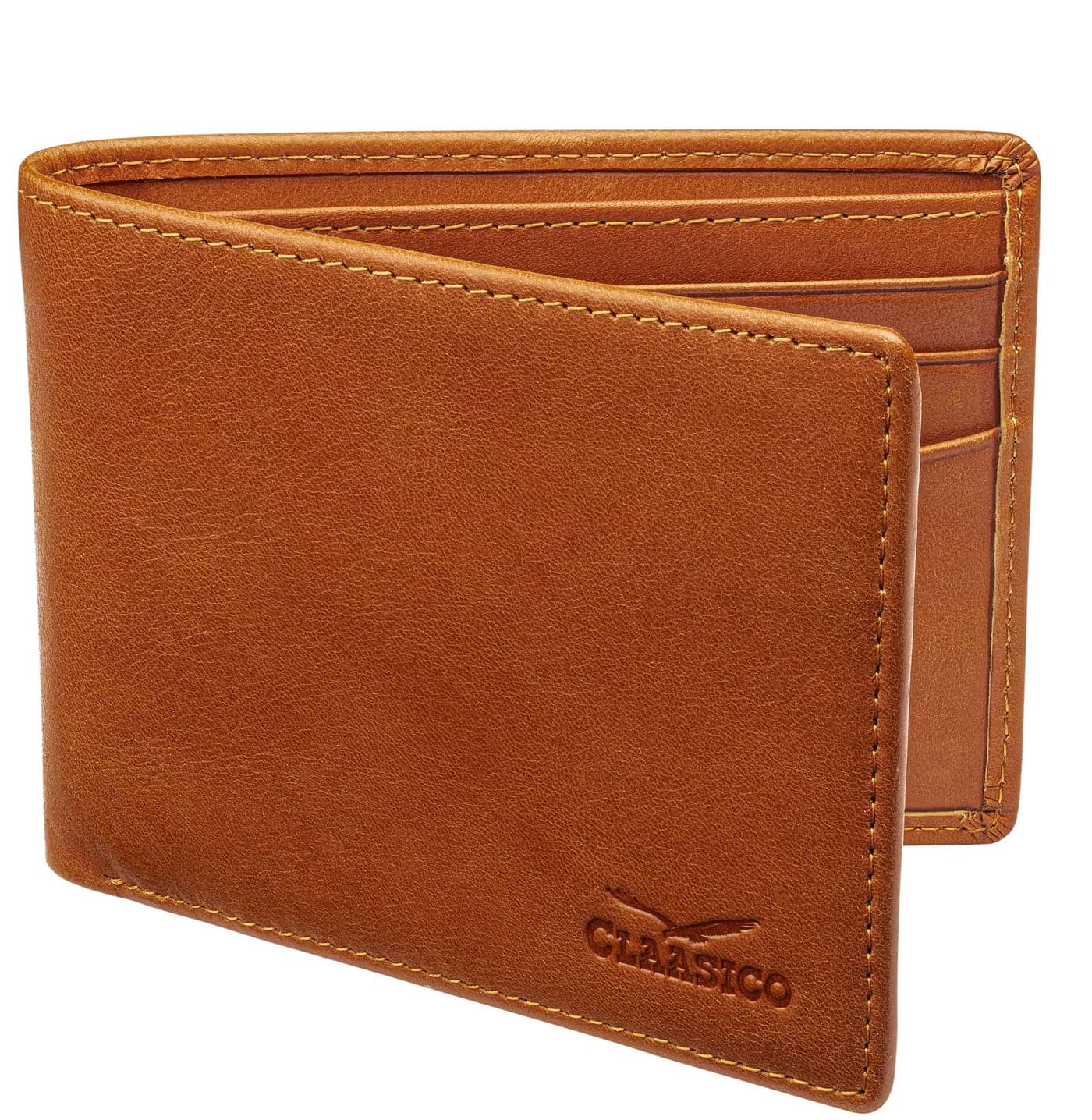 Claasico Men’s Bifold Wallet for Men – Genuine Leather RFID Wallet, Slim Billfold Cardholder w/ID Window – Gift Box Included