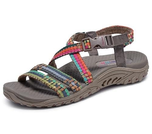 Skechers Women's Reggae-Sew Me-Boho Woven Strappy Slingback Sandal, Taupe Multi, 8