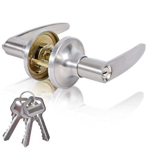 Brigligh High-Security Stainless Steel Door Handle with Lock and Key, Door Lever for Bedroom, Bathroom and Rooms(Silver)