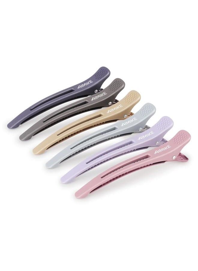 6pcs Professional Hair Clips for Styling Sectioning, Anti-Slip No-Trace Duck Billed Hair Clips with Silicone Band, Salon and Home Hair Cutting Clips for Hairdresser, Women, Men - 4.3” Long