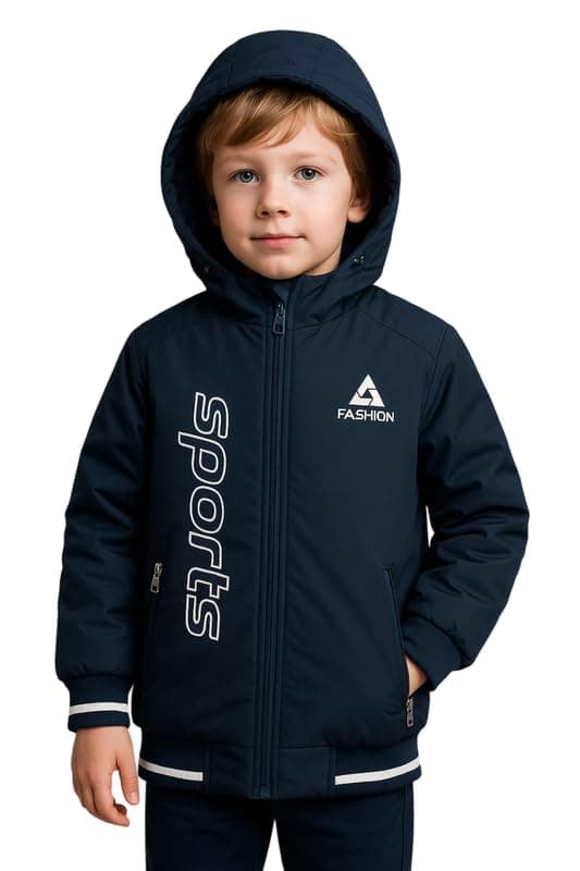 Krystle Kids Woolen Winter Jacket for Boys – Warm Hooded Coat with Zip Closure (Blue,5-6 Years)