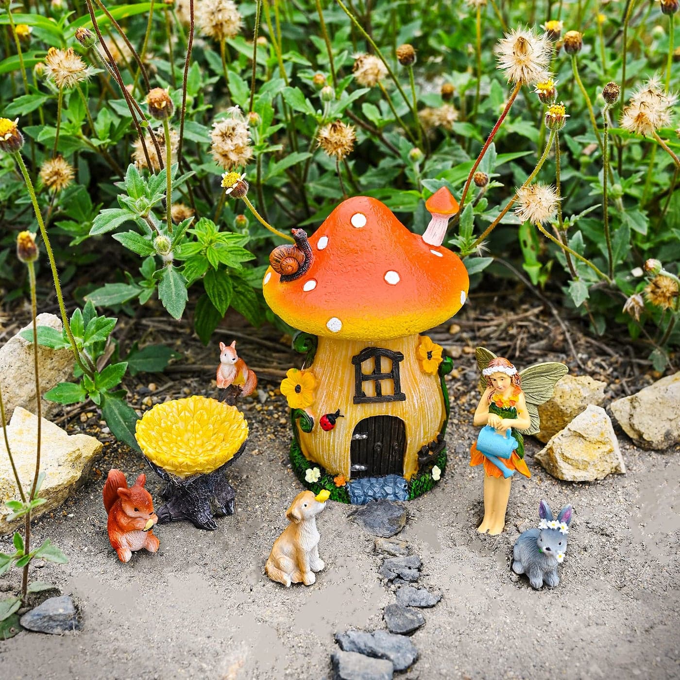 Sparkle Race Fairy Garden Accessories Kit with Miniature Figurines Fairy Village Kit for Kids Gnomes Garden Decorations Outdoor Indoor Ornaments