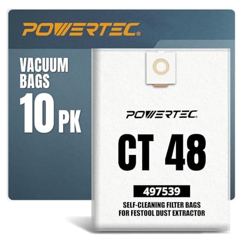 POWERTEC 496187 Selfclean Filter Bags for Festool CT26 Dust Extractor, Vacuum Bags for Festool CT26, CT26 E, CTL26, CTM26, 10 Pack (75037-P2)