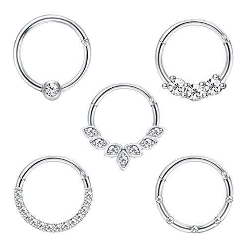 Drperfect 16G Septum Clicker Rings Stainless Steel Nose Rings Hoop for Women CZ Cartilage Helix Tragus Daith Earrings Nose Ring Hoop Hinged Segment Lip Piercing Jewelry 10MM Silver