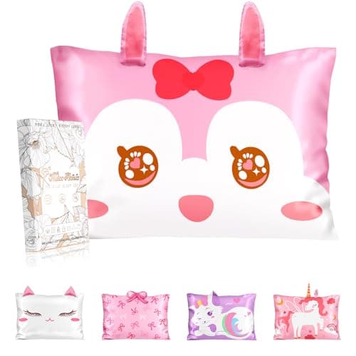 Miss Adola Toddler Silk Pillowcases for Kids 13x18 Cartoon Soft Breathable Pillow Cases for Hair and Skin with Hidden Zipper Cute Kawaii for Teens Girls Boys Sleeping Bedding Rabbit