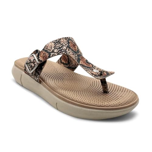 KazarMax Amelia Beige Snake Skin Printed Flat Thong Sandals For Women -6 UK