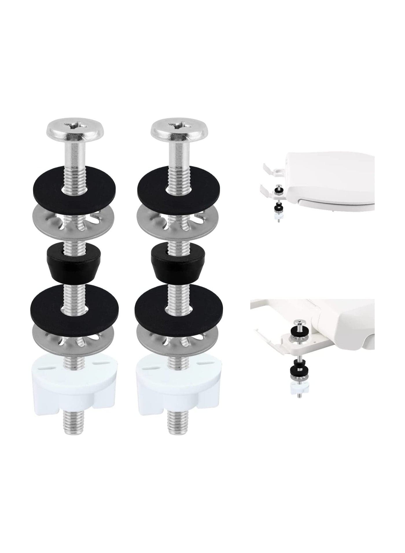 2pcs Universal Toilet Seat Bolts Toilet Seat Screws Replacement Bolts Kit with Downlock Nuts White Plastic Nuts and Rubber Washers Bathroom Toilet Repair Screw 3 Inches Stainless Steel