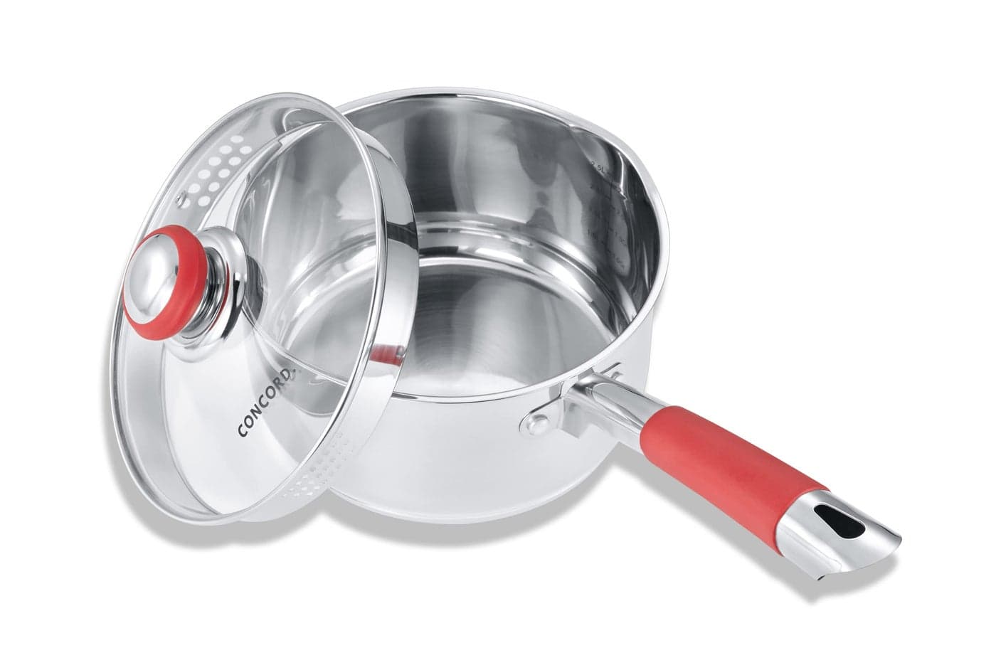 Concord 3 Quart Stainless Steel Saucepan with SIMPLE POUR Vented Glass Lid Features Dual Pouring Spouts and Volume Marking Perfect for making Sauces Jam Ramen and more