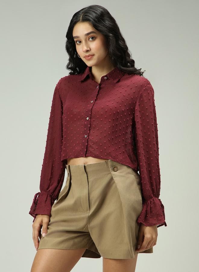 Maroon Dobby Textured Shirt — L