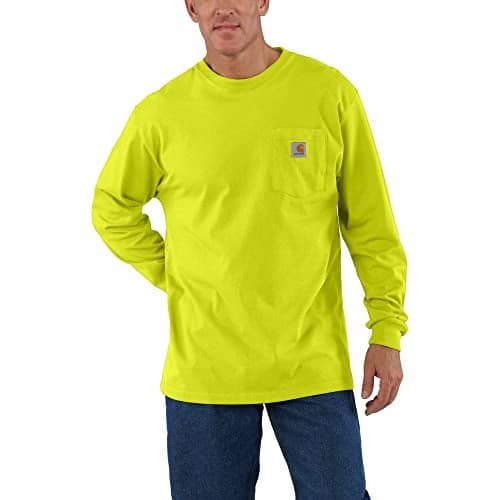 Carhartt Mens Loose Fit Heavyweight T-Shirt Workwear Jersey Pocket Long-Sleeve K126 (Regular and Big & Tall Sizes), Brite Lime, Large US