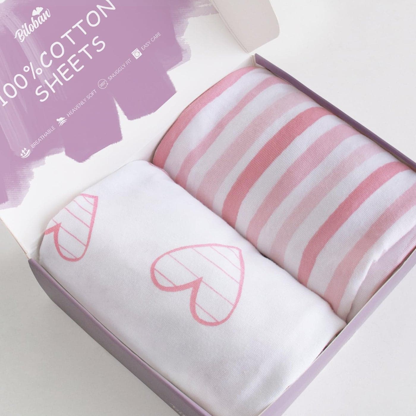 Bassinet Sheets Compatible with AirClub GoFirst and MiClassic Bassinet Bedside Sleeper 2 Pack 100 Jersey Knit Cotton Fitted Sheets Pink Stripes and Hearts Print for Baby Girls