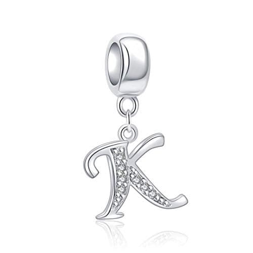 SOUKISS Letter K Charm Sterling Silver 925 Initial A-z Alphabet Beads Name Charm for Bracelet Charms